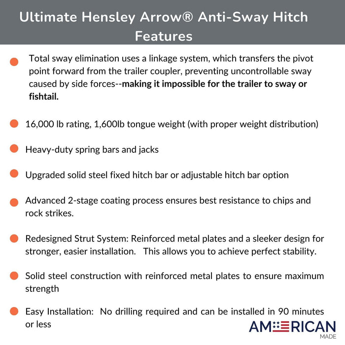 Ultimate Hensley Arrow® Anti-Sway Trailer Hitch - Rated For 16,000lbs